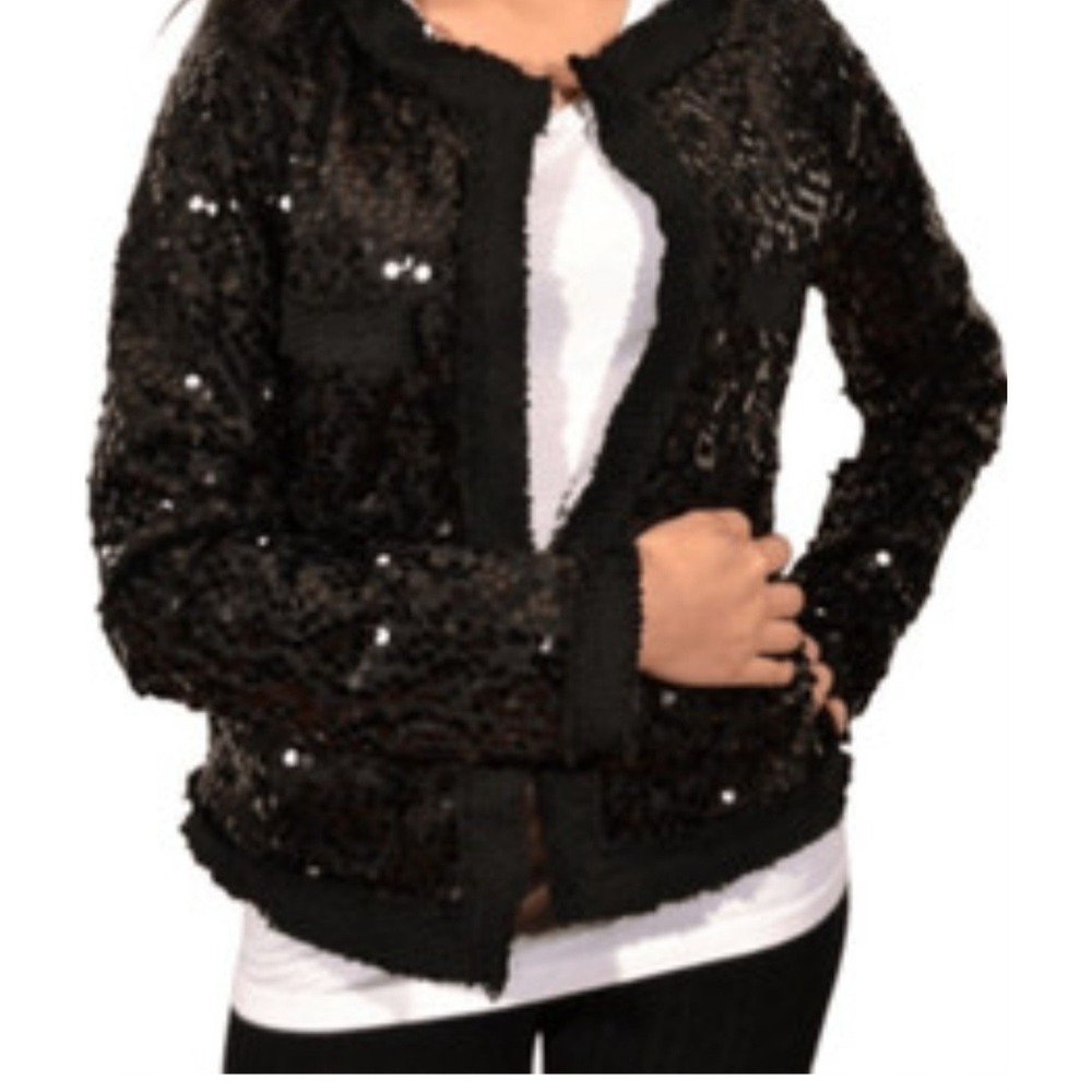 Sans Spuci Women's Sz M Black Sequin Fringe Trim Jacket Whimsigoth Withcy Y2K